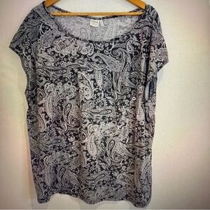 Simple by Suzanne Betro Woman Blue Paisley Cap Sleeve Pullover Top Size 3X